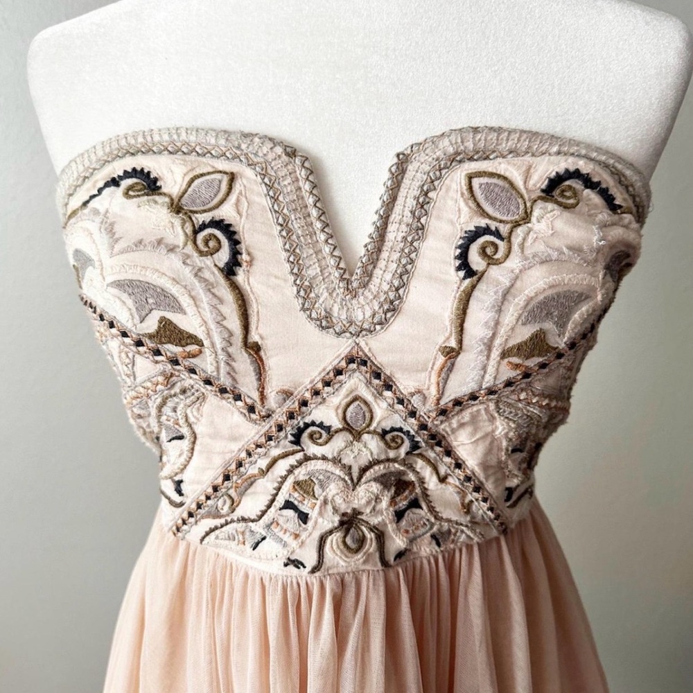 Free People Embroidered Bodice Corset Strapless Dress - Picture 2 of 7